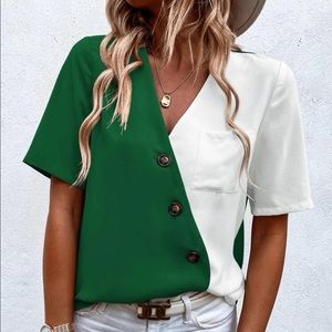 Two Tone Patched Pocket Blouse